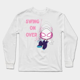 Swing on over, ghost spider girl, party Spidey birthday, cute Gwen spider Long Sleeve T-Shirt